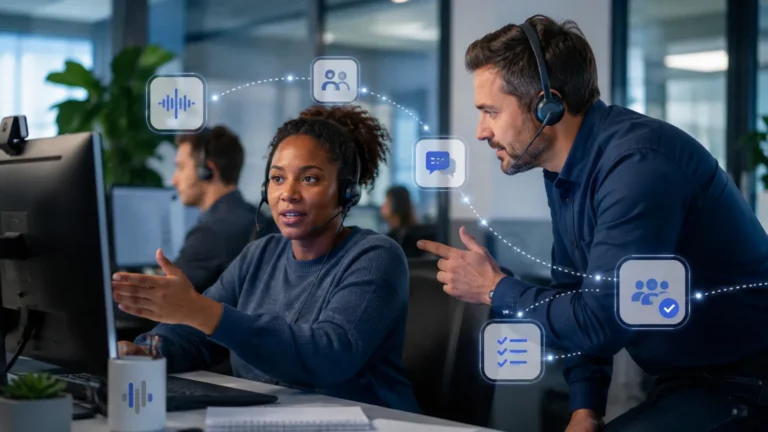Contact center supervisors reviewing AI case management software for customer escalations