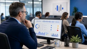 Contact center compliance monitoring workflow using AI-supported review to help reduce risk