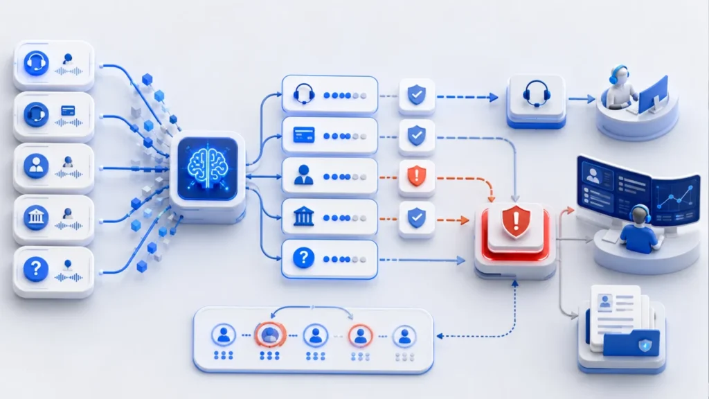Call classification organizing fraud-risk conversations by reason, intent, and issue type