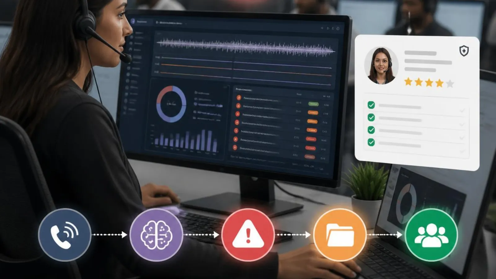 Automated QA workflow prioritizing flagged high-risk contact center calls for quality review