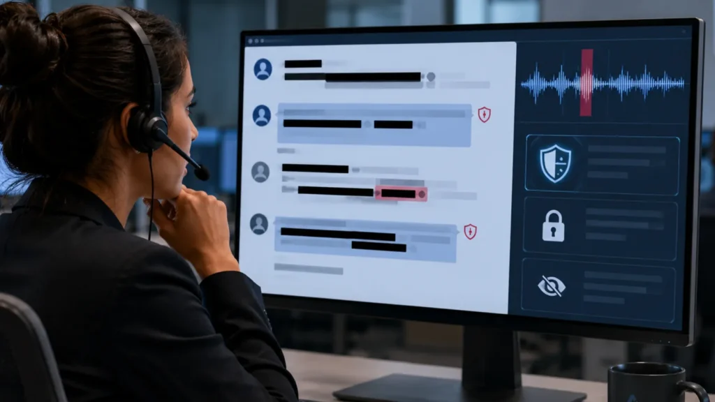 PII redaction masking sensitive customer details while preserving useful call conversation context